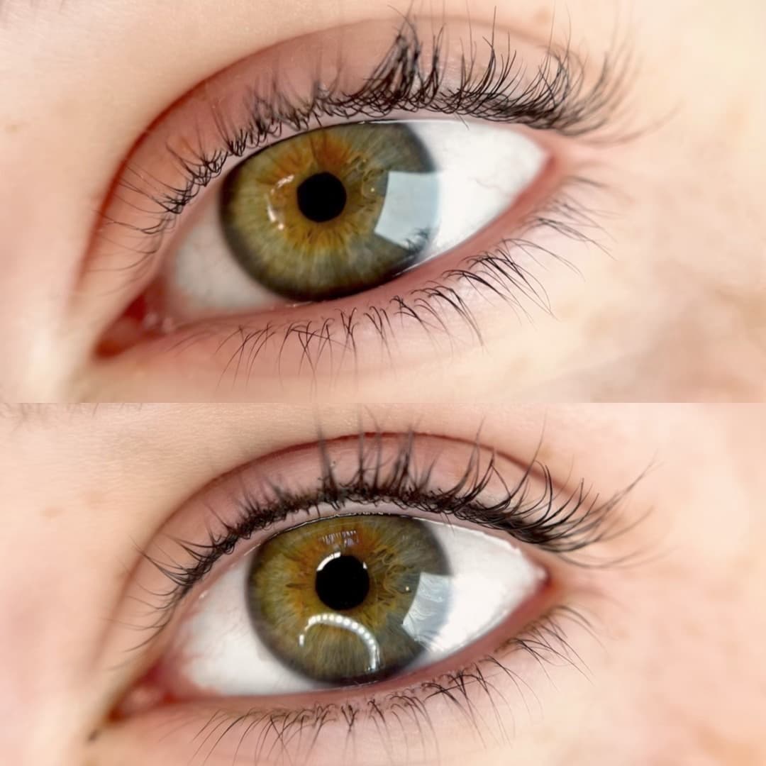 Lash Line before and after transformation showing Before and after transformation showing enhanced lash definition