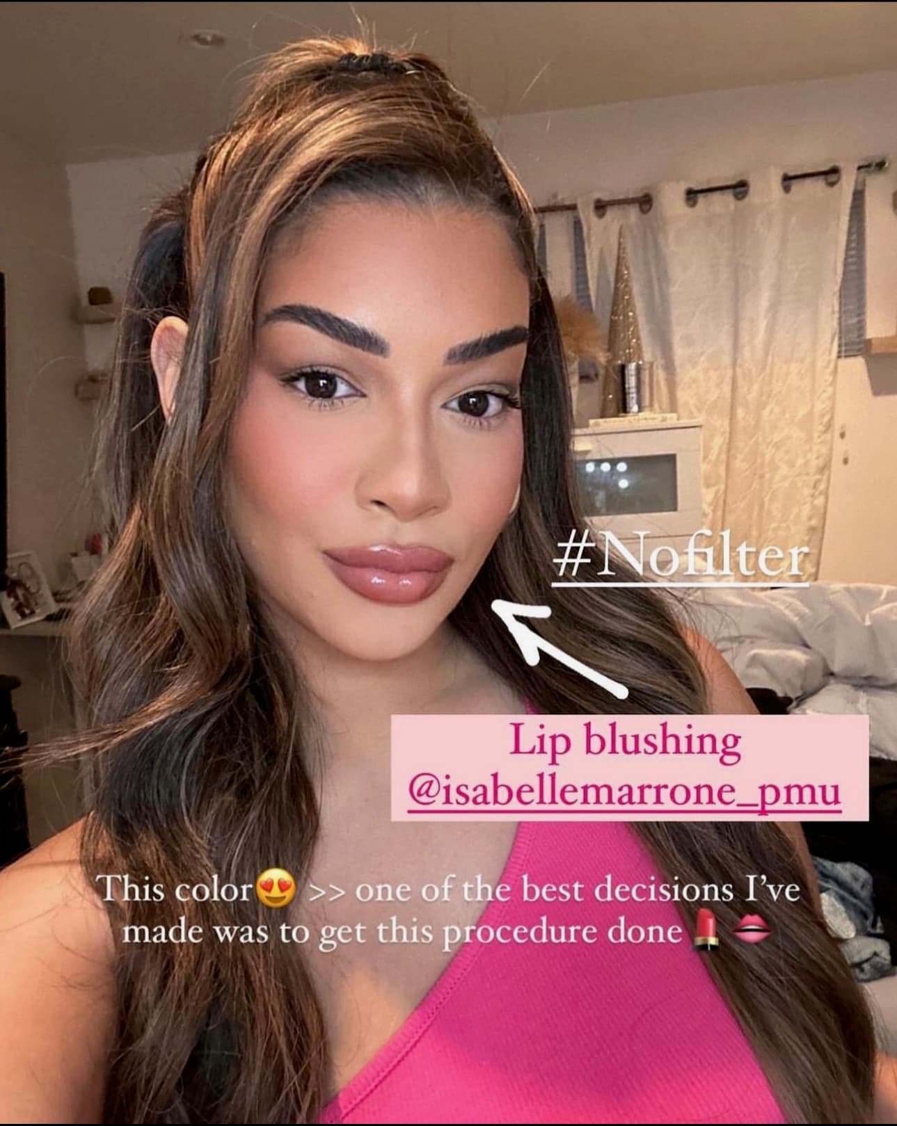 Lip Blush before and after transformation showing Professional lip blushing technique showing precise application